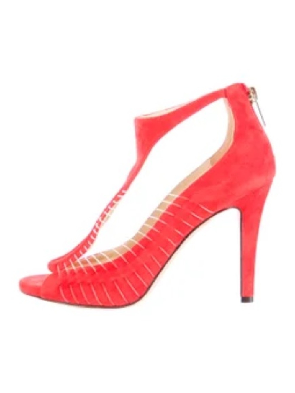 Jimmy Chop Women's Red Suede T-Strap High Heel Sandals